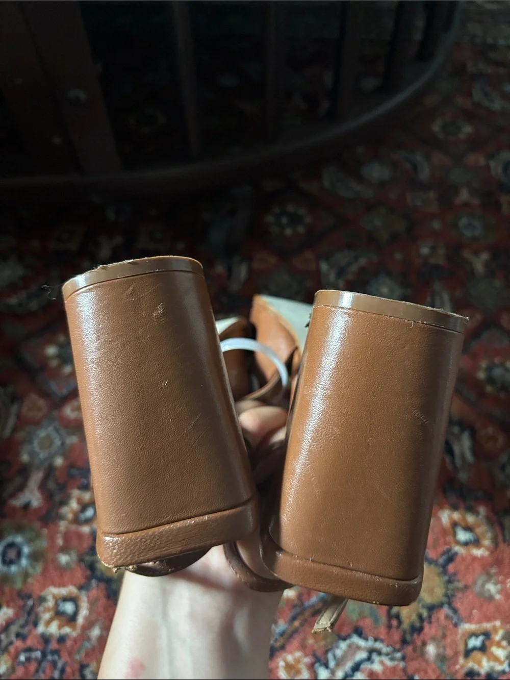 Saks Fifth Avenue Tan Leather Slingback heel Loafers with Gold Bit